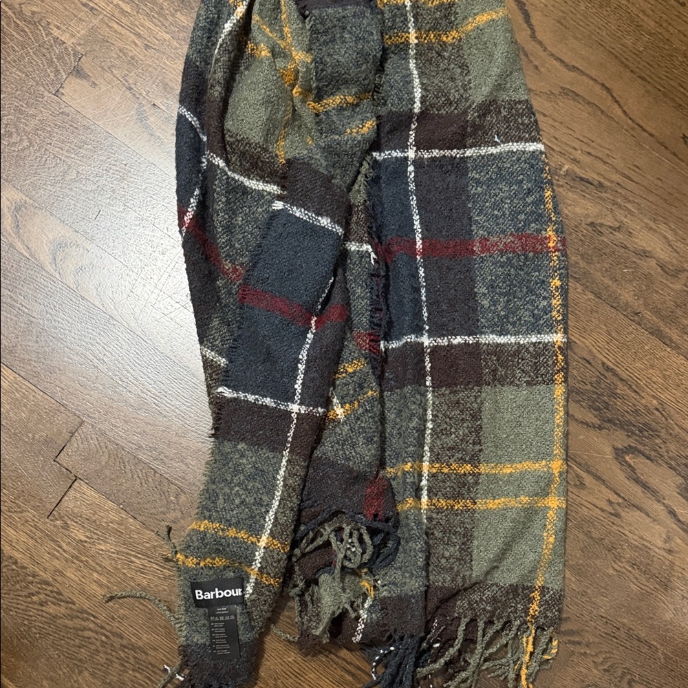 Barbour Tartan Wool Scarf in Green and Yellow